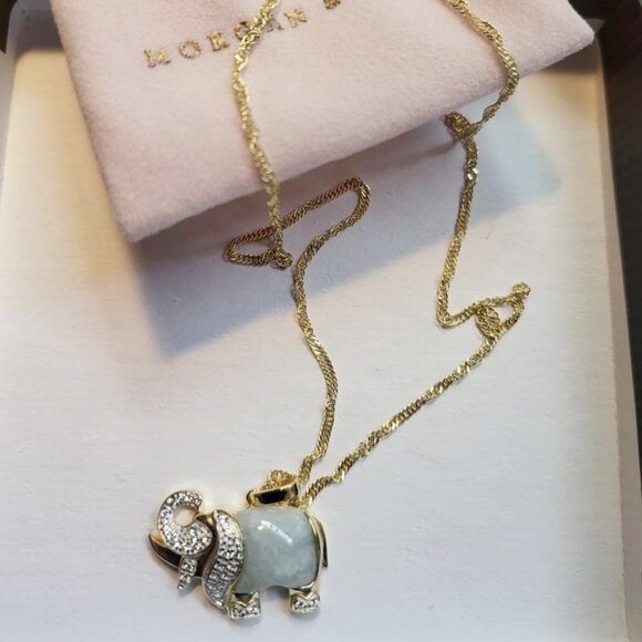 MORGAN & PAIGE .925 Sterling Silver 18K Gold Plated Genuine Jade Necklace - Picture 1 of 4